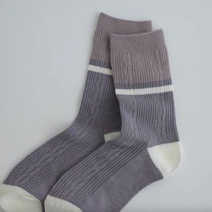Hand-knitted Elegant Striped Purple Mid-Tube Cozy Socks for Women
